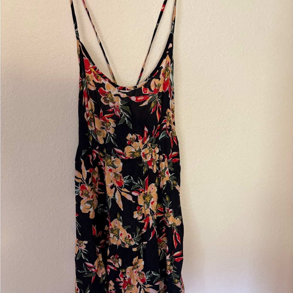 Roxy Black Floral Mini Dress with Red and Yellow Accents